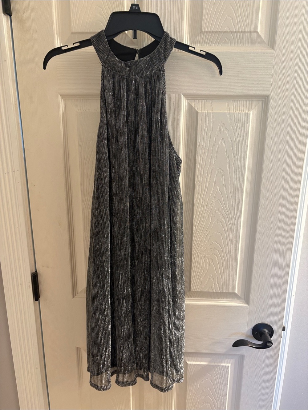 Nine West Metallic Silver High-Neck Mini Dress